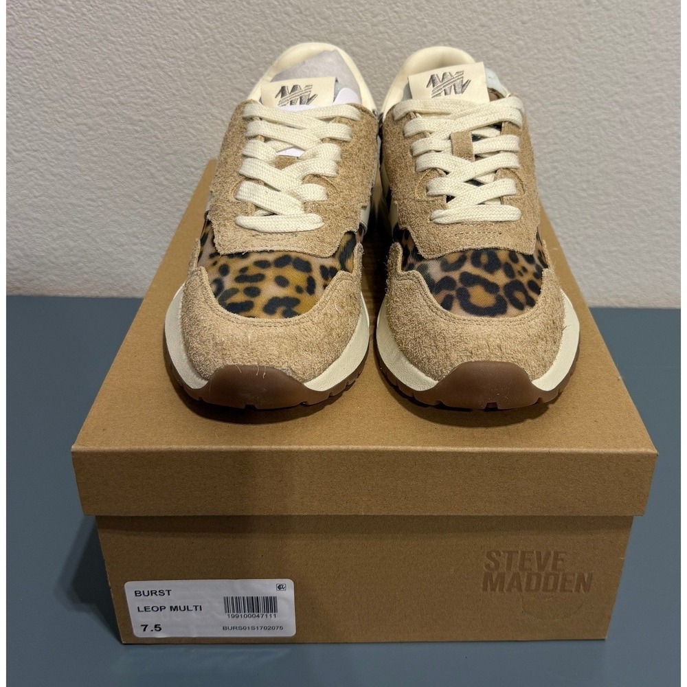 Steve Madden Burst Leopard Multi Suede Platform Sneakers Women's 8 NIB